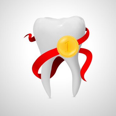 Tooth with red ribbon, Isolated On White Background, Vector Illustration clipart