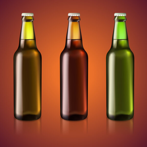 Три бутылки пива, векторная иллюстрация
