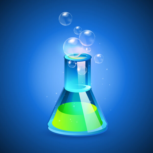 Illustration of a glass flask with green liquid