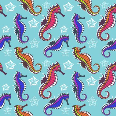 seahorse seamless pattern, vector clipart