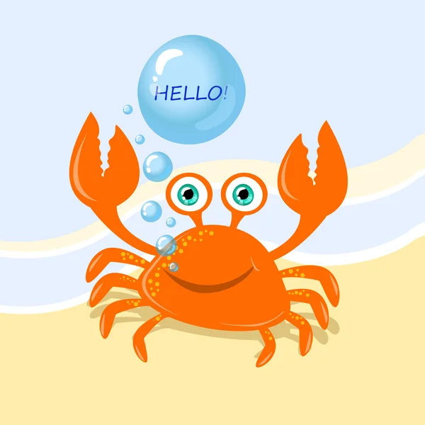 Funny Cartoon Crab Message Greeting — Stock Vector