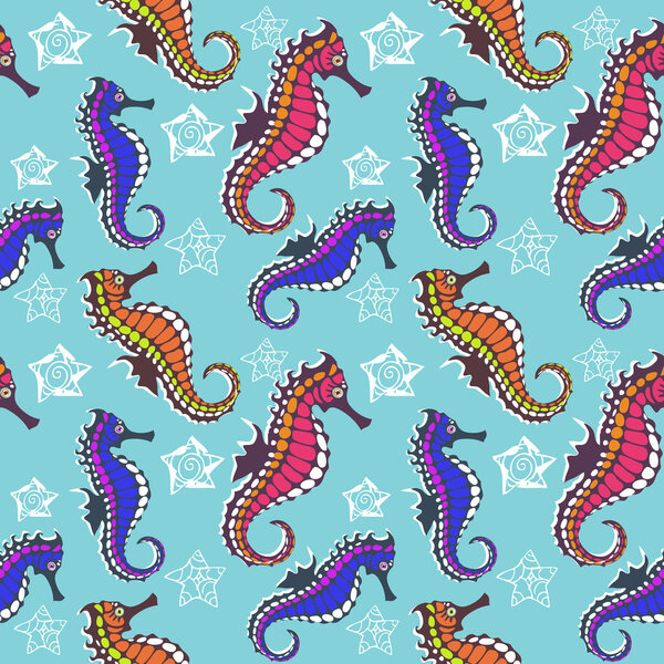 seahorse seamless pattern, vector