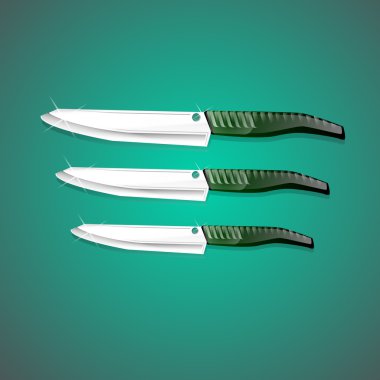 Kitchen knives on green background. Vector clipart