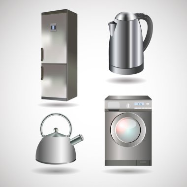 Vector household appliances - kettle, washing machine, refrigerator clipart