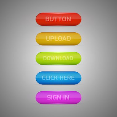Colored buttons - sign in, upload, download, click here clipart
