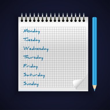 vector notebook with handwriten schedule clipart