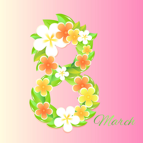 Womens day vector greeting card with flowers