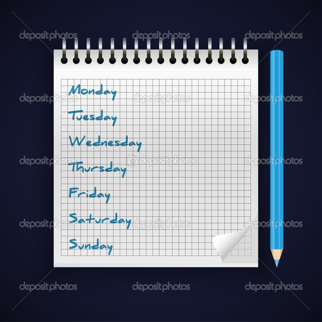 vector notebook with handwriten schedule