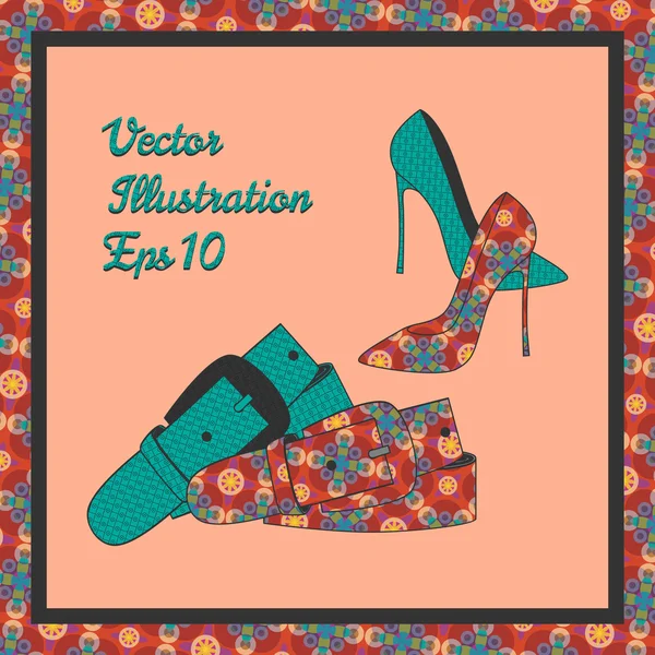 Sepatu Dan Ikat Pinggang Wanita Fashion Vektor - Stok Vektor