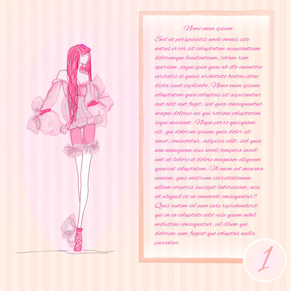 Модель моды. Скетч. Мода фоновая иллюстрация. Вектор
