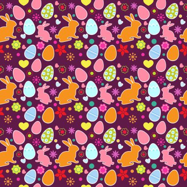 Paskalya yumurtaları, çiçek ve bunnies seamless modeli