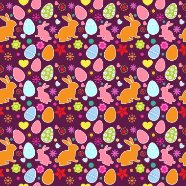 A seamless pattern with Easter eggs, flowers and bunnies clipart