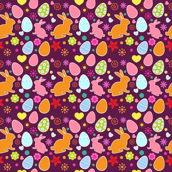 Seamless Pattern Easter Eggs Flowers Bunnies — Stock Vector