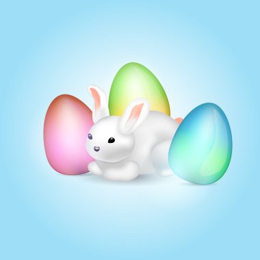 Cute easter bunny with colorful eggs clipart