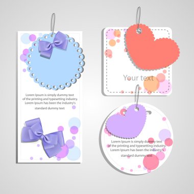 Set of beautiful gift cards with heart and bows clipart