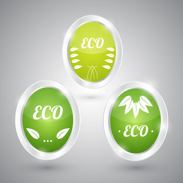 Set of green round signs. Eco, green and natural