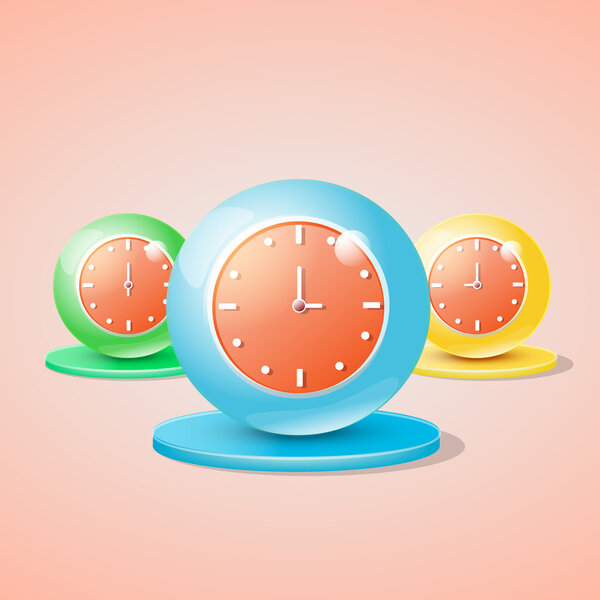 Set of color clocks, vector illustration