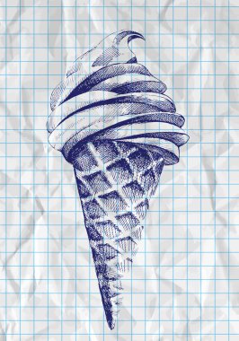 Ice cream cone doodle, vector clipart