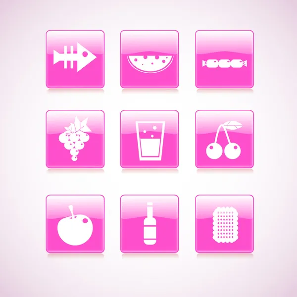 Food Icon Square Pink Button Collection Vector Illustration — Stock Vector