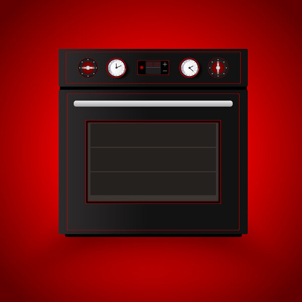 Кухонная печь на красном фоне. Векторная иллюстрация
