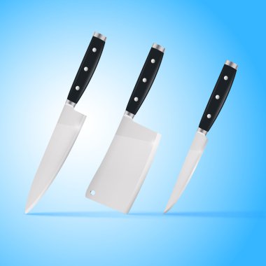 Three chef's kitchen carving knives clipart