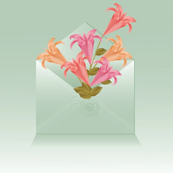 Envelope Aberto Com Flores Origami — Vetor de Stock