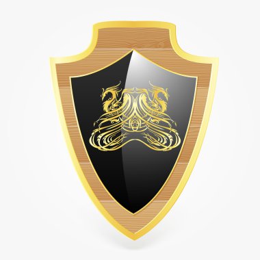 Vector shield with dragon symbol clipart