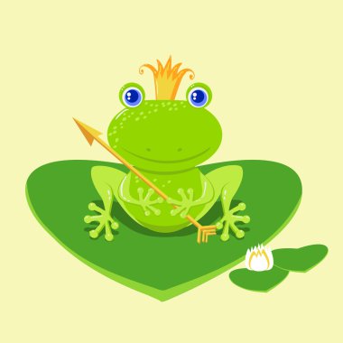 Frog Prince waiting to be kissed, holding arrow. clipart