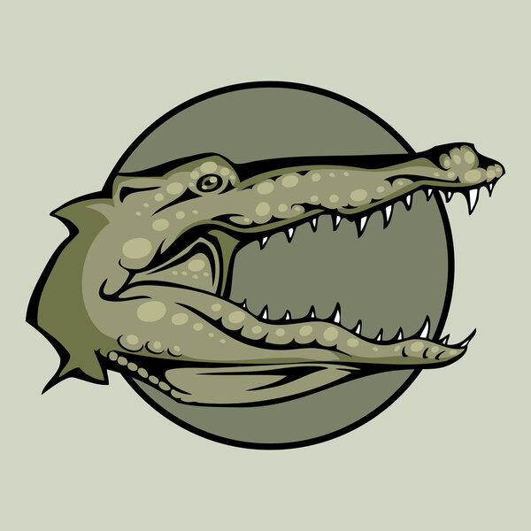 Vector illustration of an Angry crocodile or alligator head snapping set inside circle.