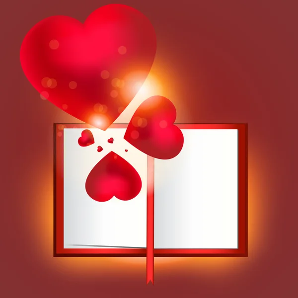 Vector Illustration Opened Book Hearts — Stock Vector