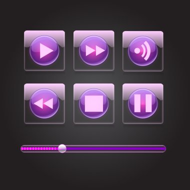 Glossy media buttons. Vector clipart