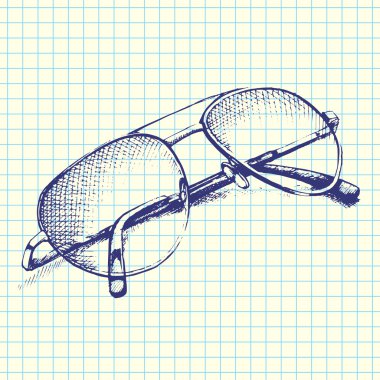 vektör çizim sketchbook kağıt arka plan üzerinde kabataslak çizilmiş güneş gözlüğü defter doodles