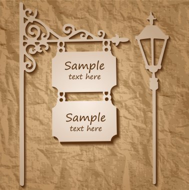 Wooden sign on pole with streetlight clipart