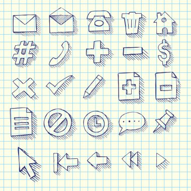 yarım yamalak doodle web bilgisayar Icon set - okul tarzı defter karalamalar vektör çizim tasarım öğeleri için