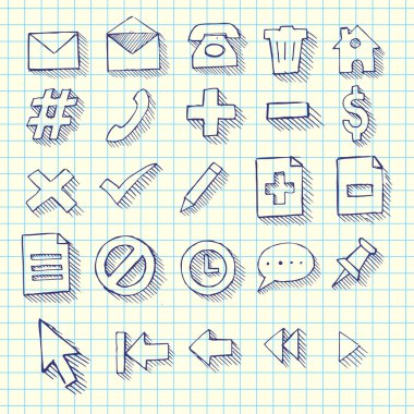 yarım yamalak doodle web bilgisayar Icon set - okul tarzı defter karalamalar vektör çizim tasarım öğeleri için