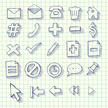 Sketchy Doodle Web Computer Icon Set - Back to School Style Notebook Doodles Vector Illustration Design Elements clipart