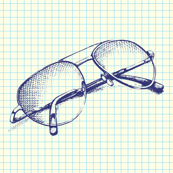 Hand-Drawn Sunglasses Sketchy Notebook Doodles Vector Illustration on Sketchbook Paper Background