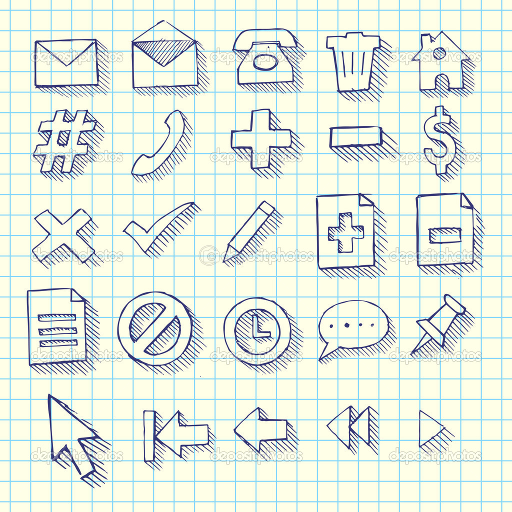 Sketchy Doodle Web Computer Icon Set - Back to School Style Notebook Doodles Vector Illustration Design Elements