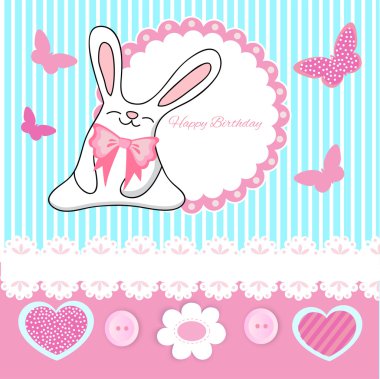 Greeting Birthday Card with Cute Bunny clipart