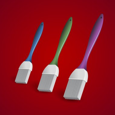 Three paintbrushes on red background. Stylish bright Vector Illustration. clipart