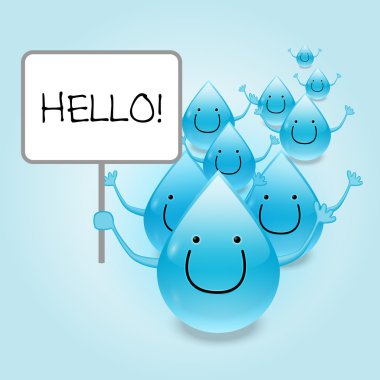 Water drop cartoon mascot characters holding a blank sign .Vector Illustration clipart