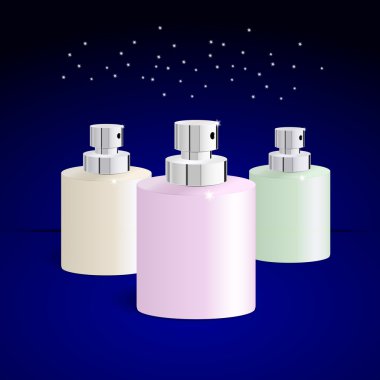 Set of bottles for perfume on blue background, vector clipart