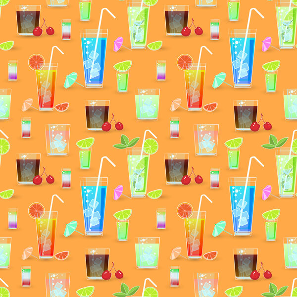 Vector seamless pattern with cocktails