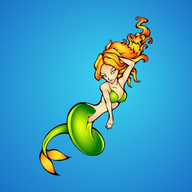 Mermaid. The vector illustration of a beautiful mermaid in deep water clipart