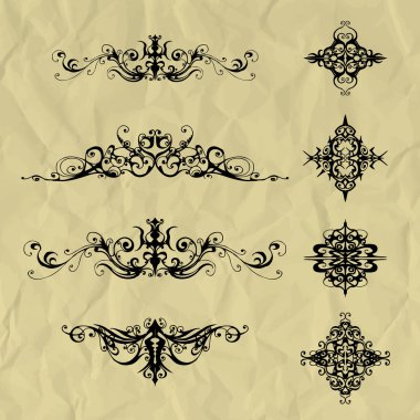 Vector vintage elements on crumpled paper. clipart