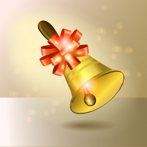 Vector golden bell with red ribbon