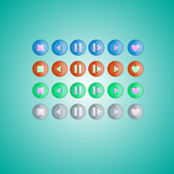Set of round media player buttons. Vector illustration