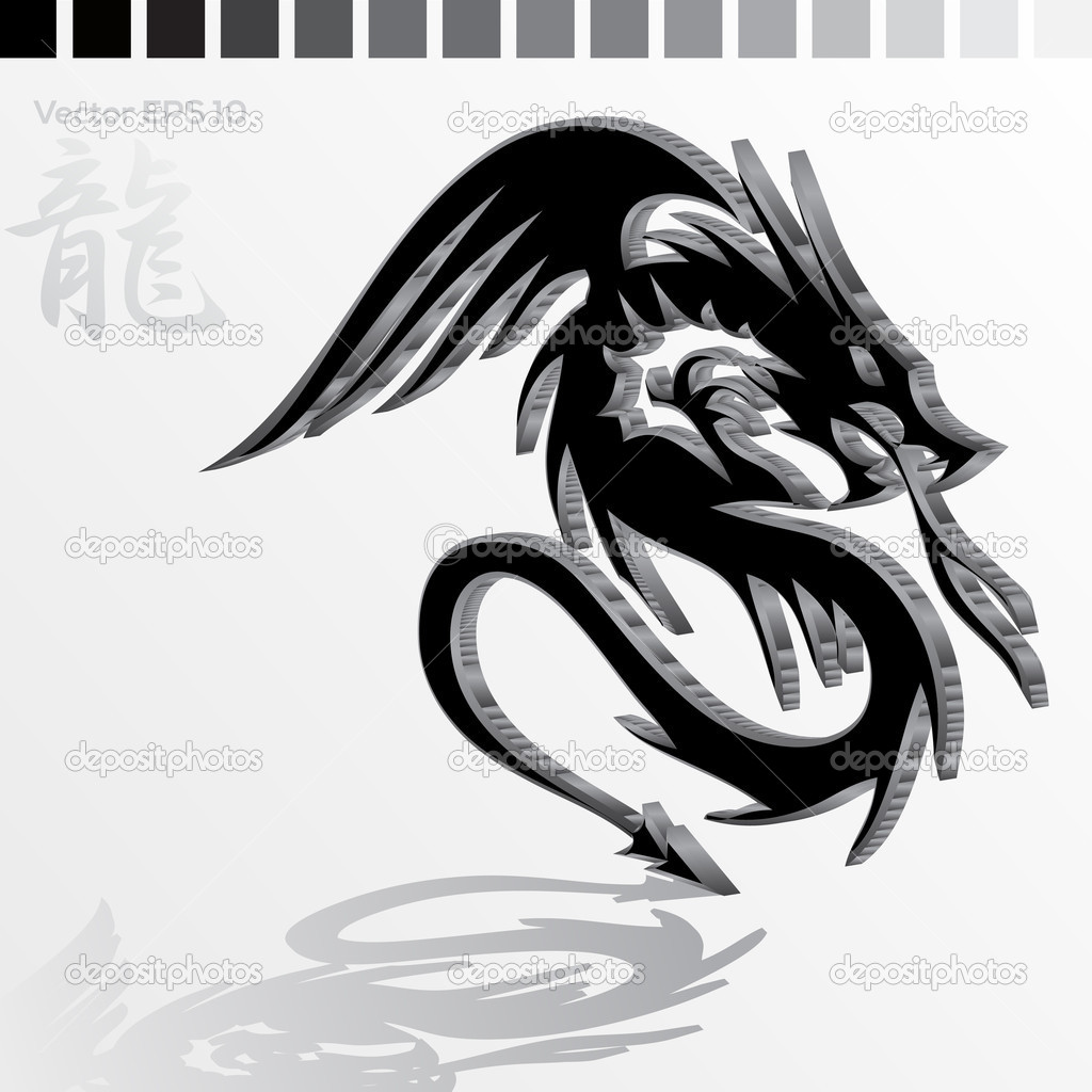 Tatuagem tribal de vetor fogo cabeça de dragão negro