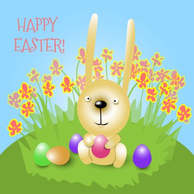 Easter Bunny holding a pink egg and smiling clipart
