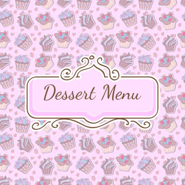 Seamless pattern with a lot of different cupcakes, design for dessert menu clipart